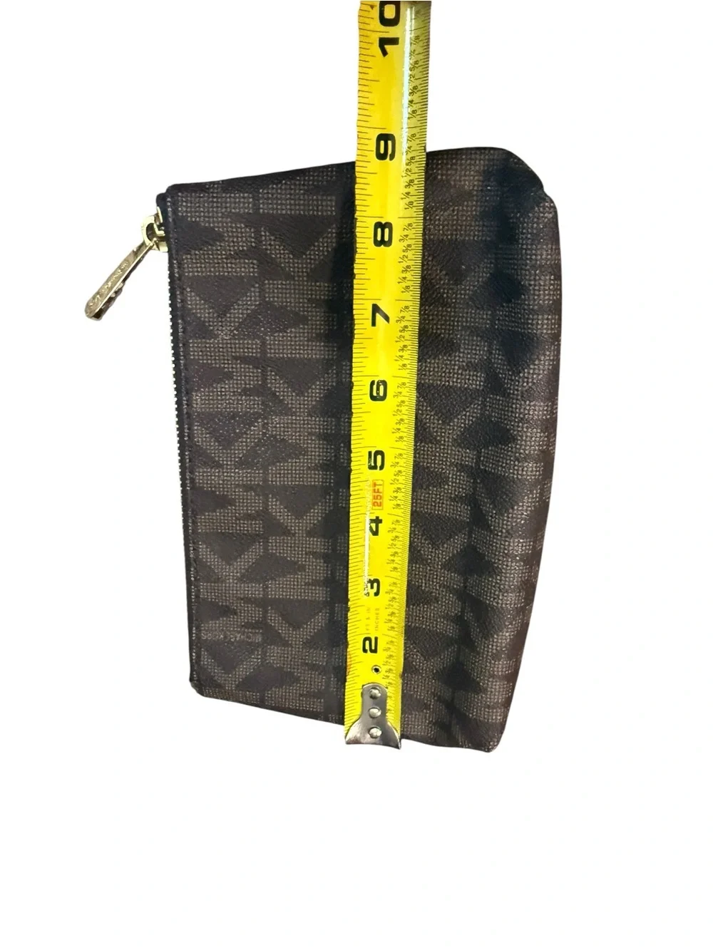 Michael Kors Brown and Gold MK Monogram Zip Pouch